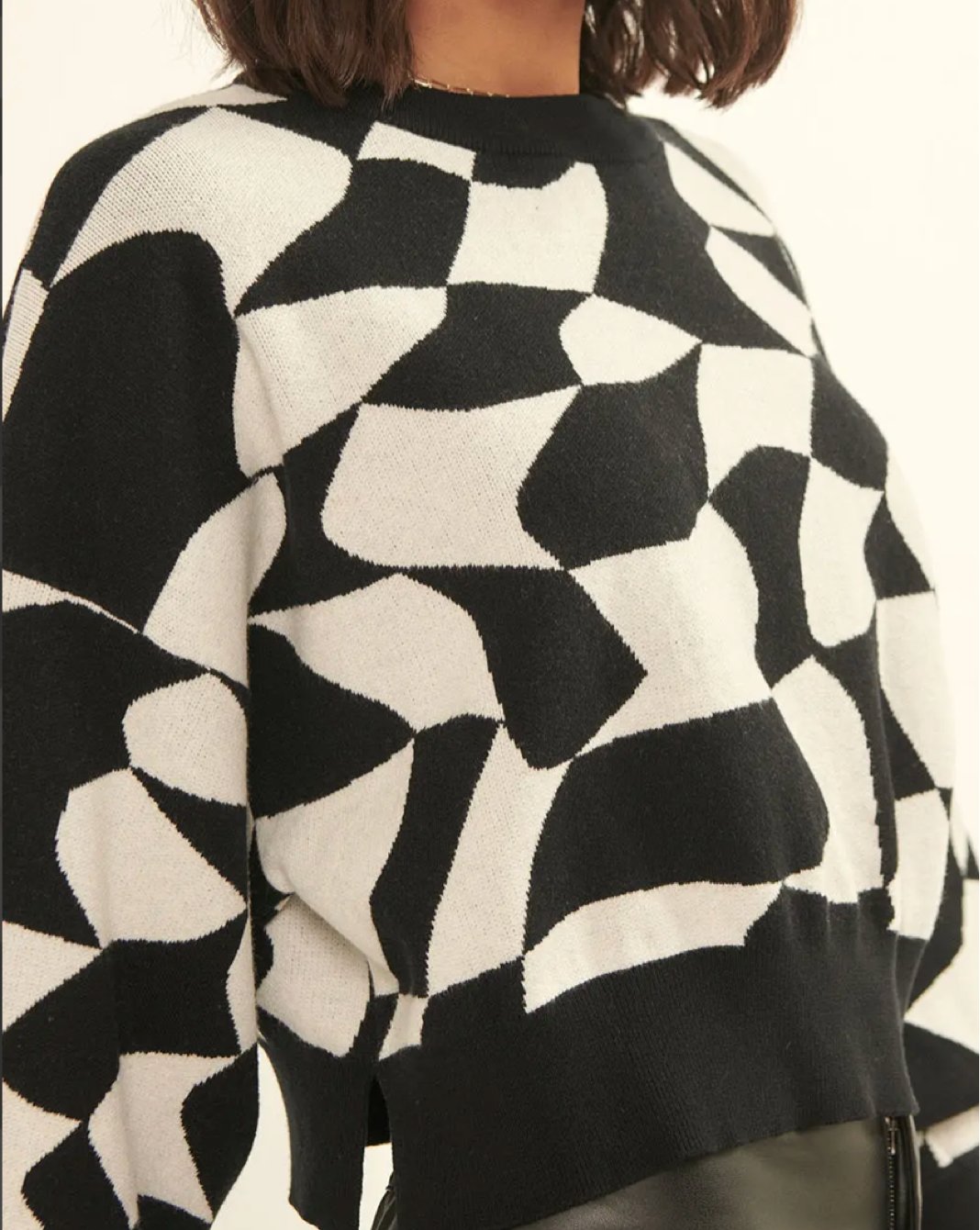 Abstract Round Neck Long Sleeve Knit Sweater - the friday collective