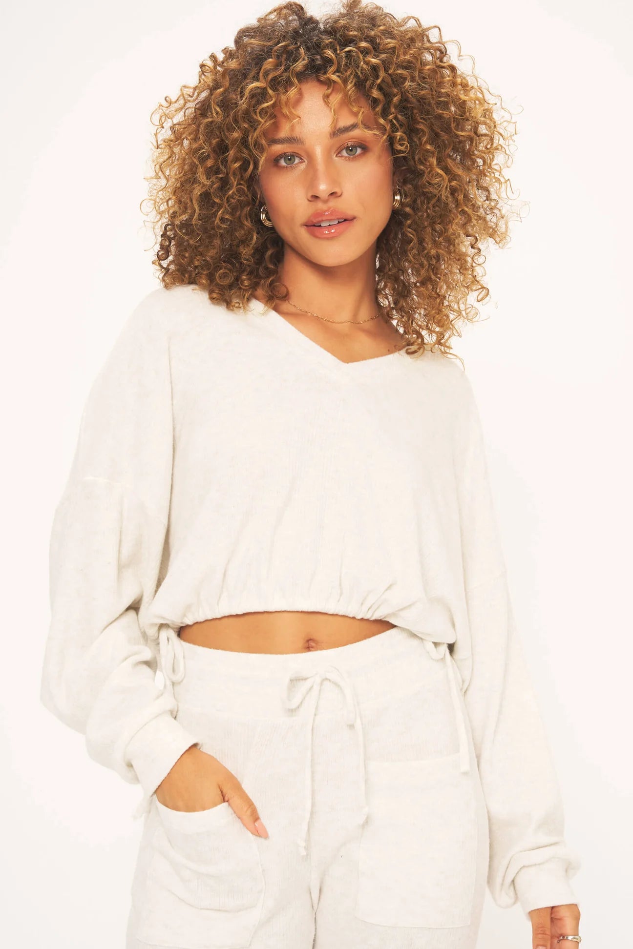 Day Dreaming Side Tie Cropped Cozy Top - Project Social T - the friday collective