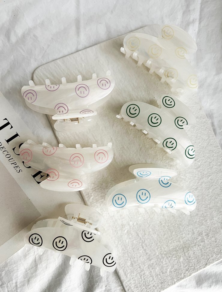 Happy Face Printed Hair Clip - the friday collective