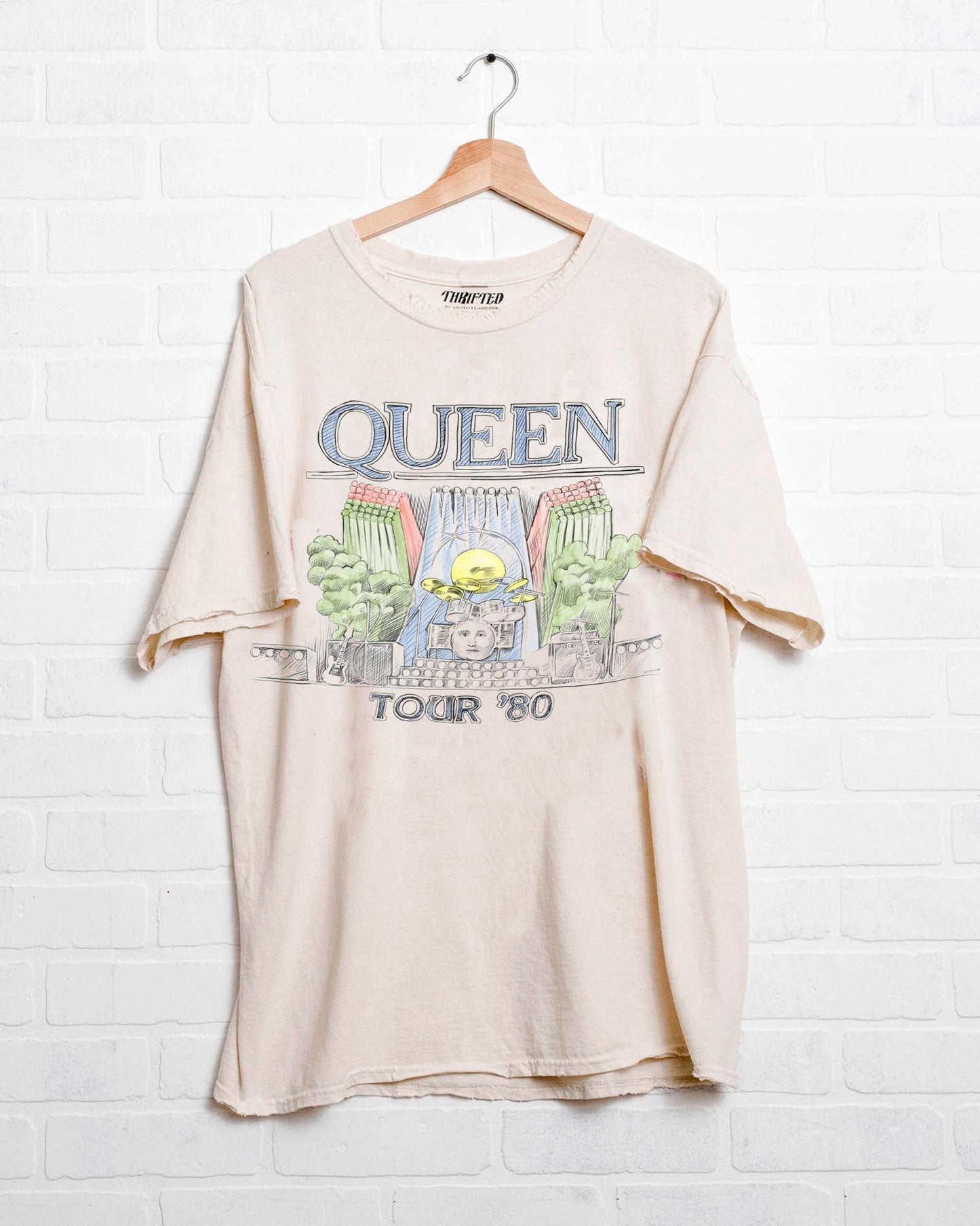 Queen 1980 Tour Off White Thrifted Tee - LivyLu - the friday collective
