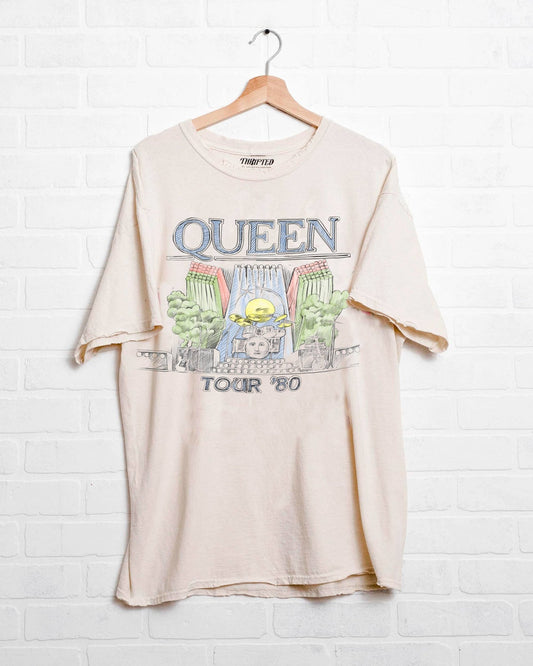 Queen 1980 Tour Off White Thrifted Tee - LivyLu - the friday collective