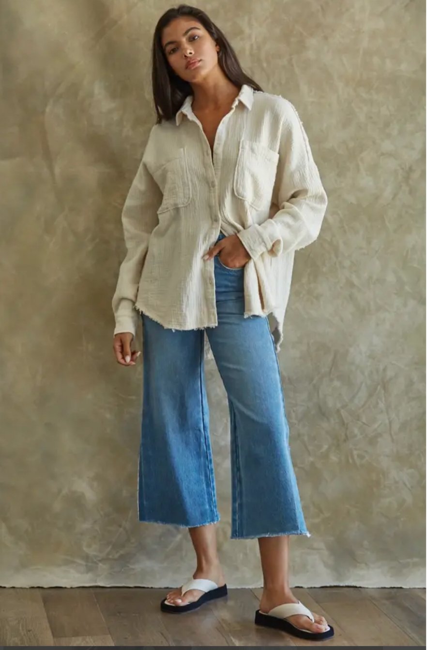 Woven Cotton Gauze Collar Button Down - the friday collective