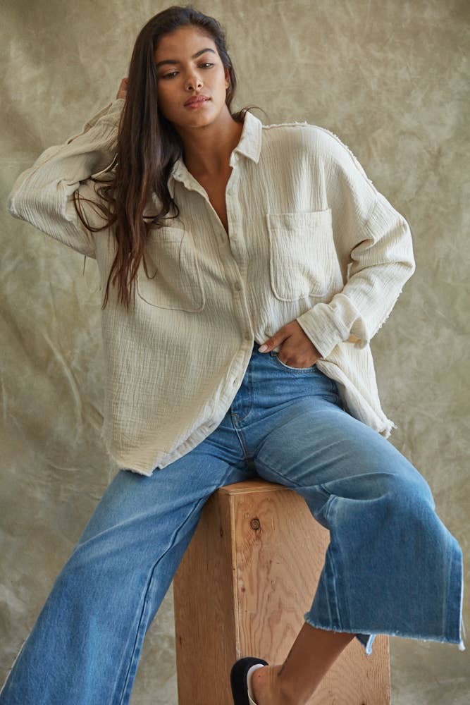 Woven Cotton Gauze Collar Button Down - the friday collective