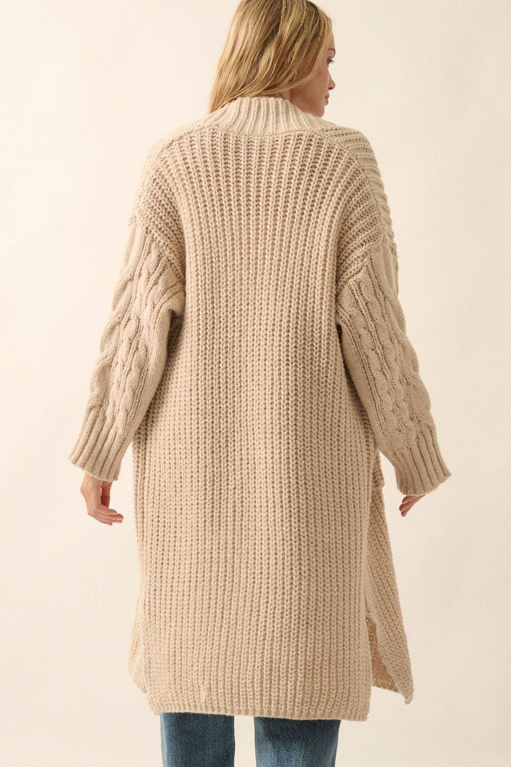 Solid Rib Knit Open Front Cable Knit Cardigan - the friday collective