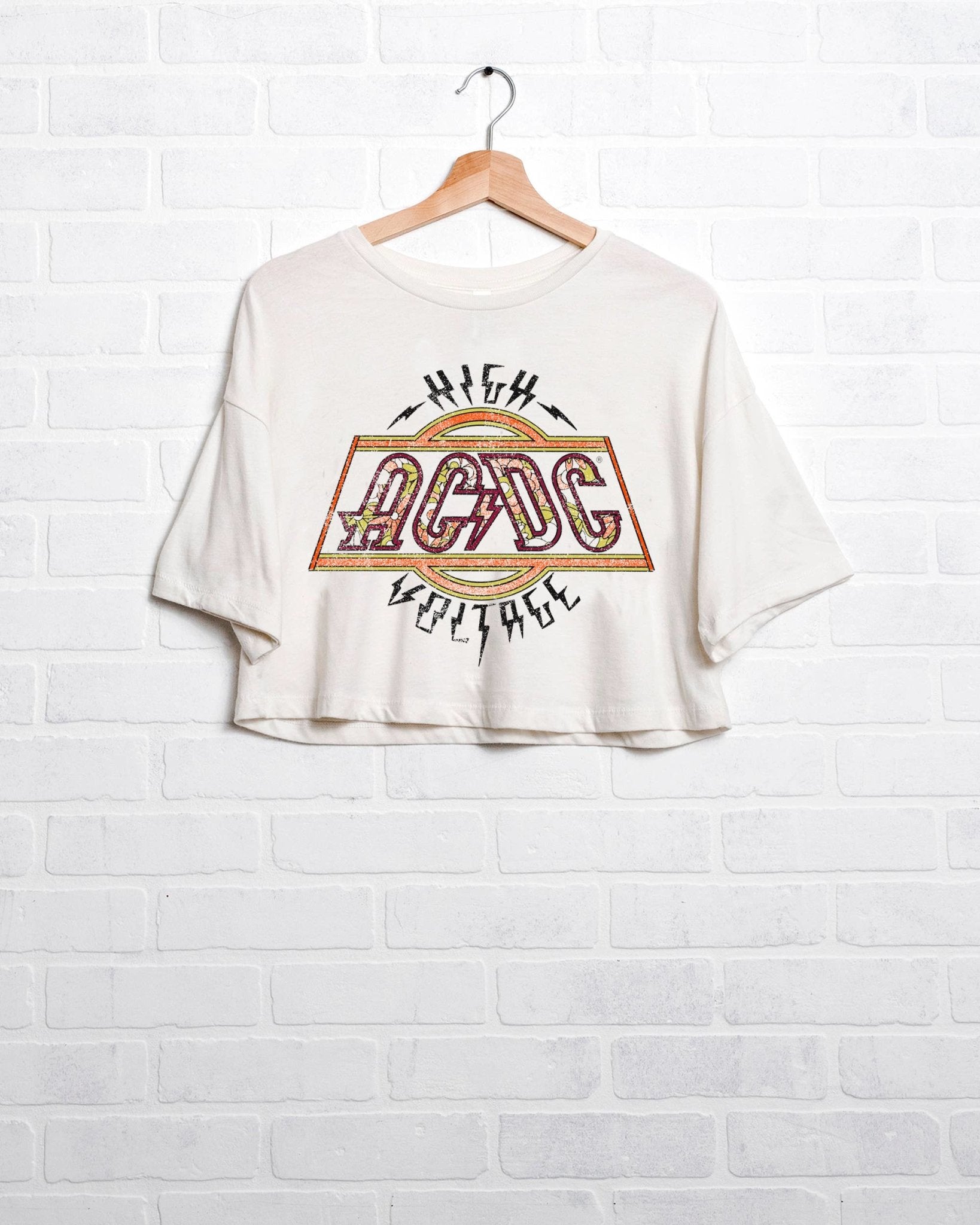 ACDC High Voltage Flower Off White Cropped Graphic Tee - the friday collective