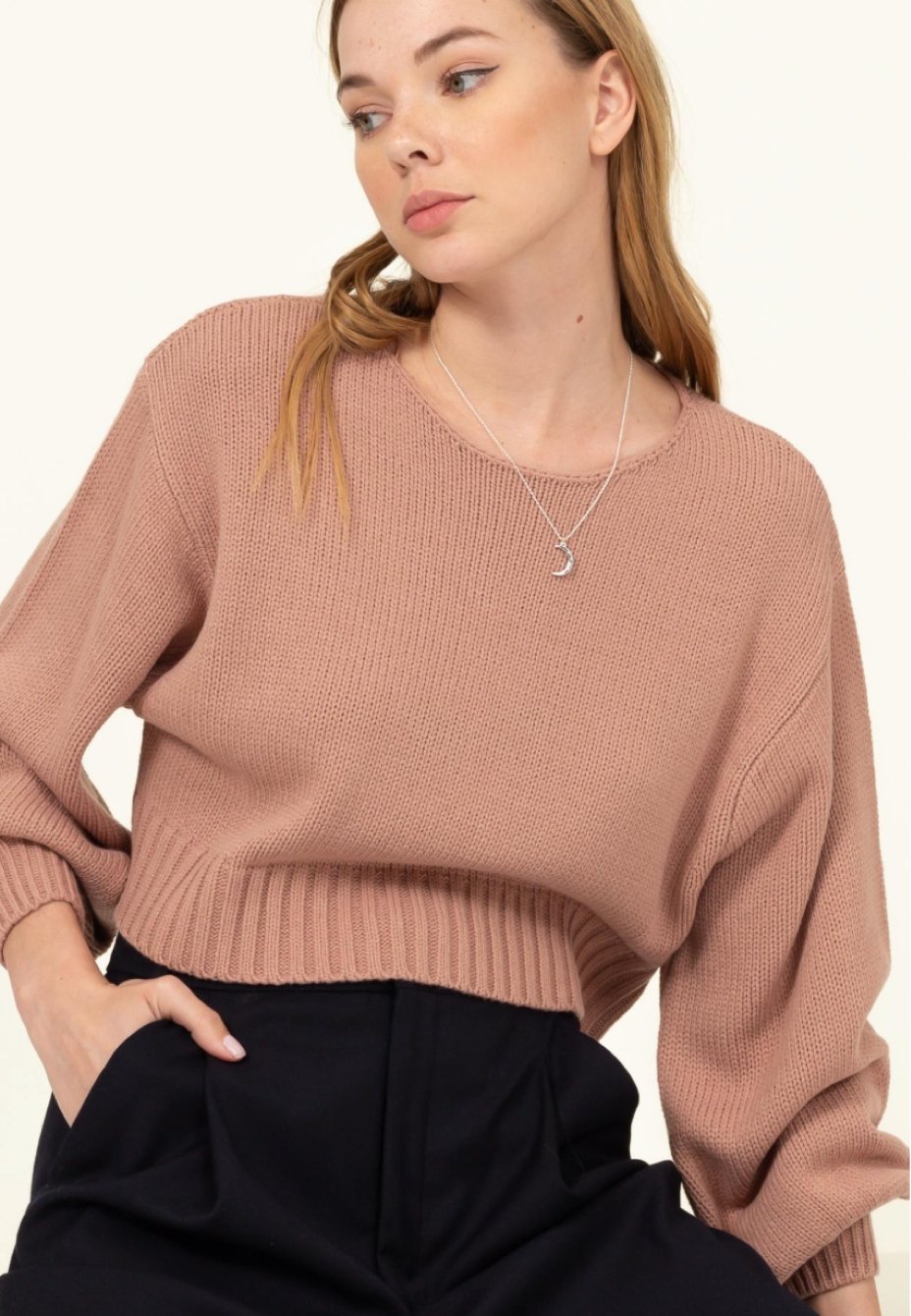 All To Myself Long Puff-Sleeve Cropped Sweater - the friday collective