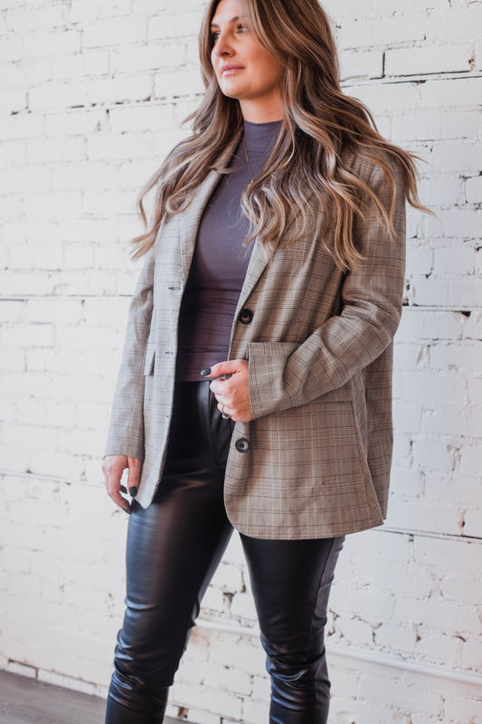 Check-Pattern Oversized Boyfriend Blazer - the friday collective