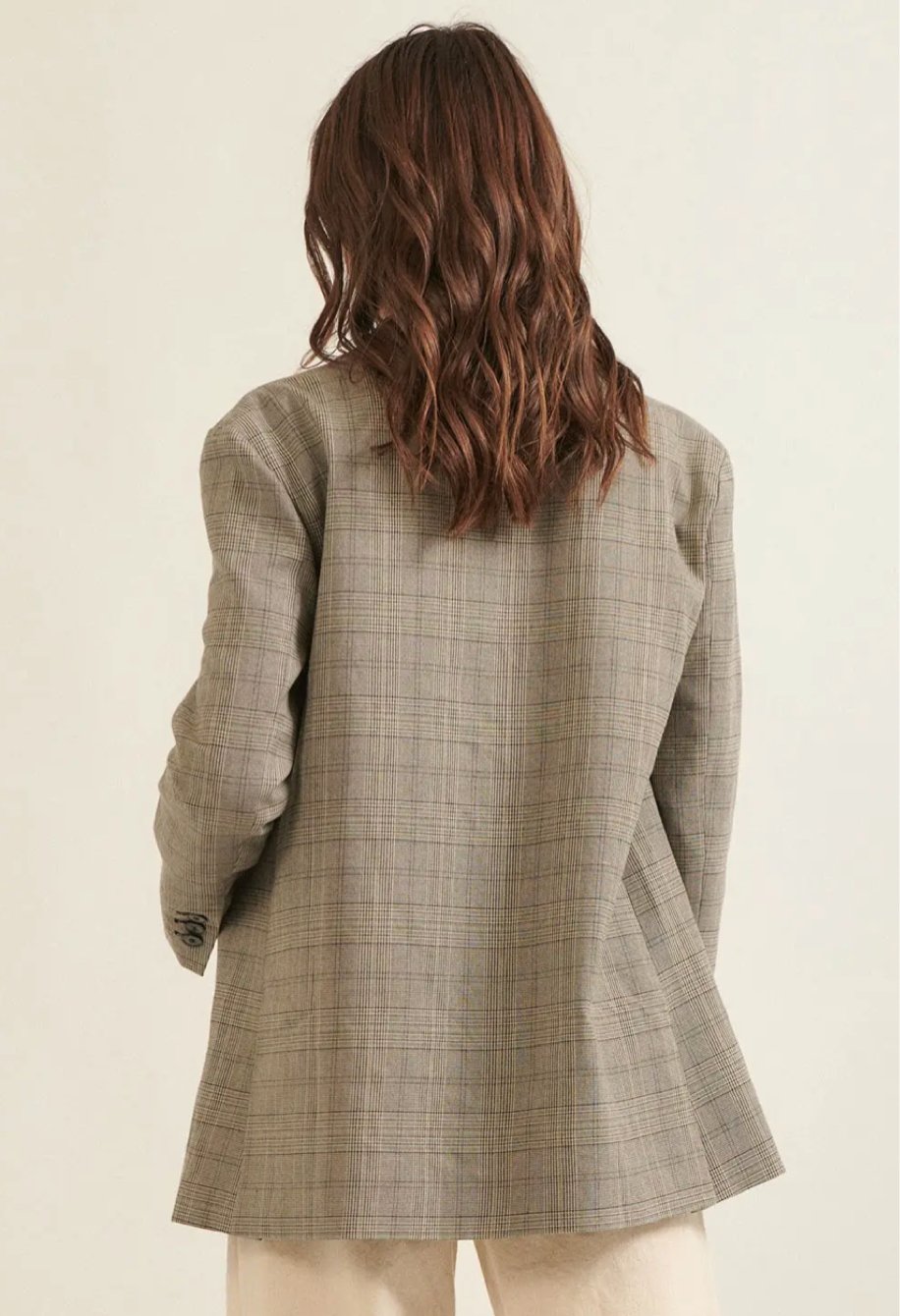 Check-Pattern Oversized Boyfriend Blazer - the friday collective