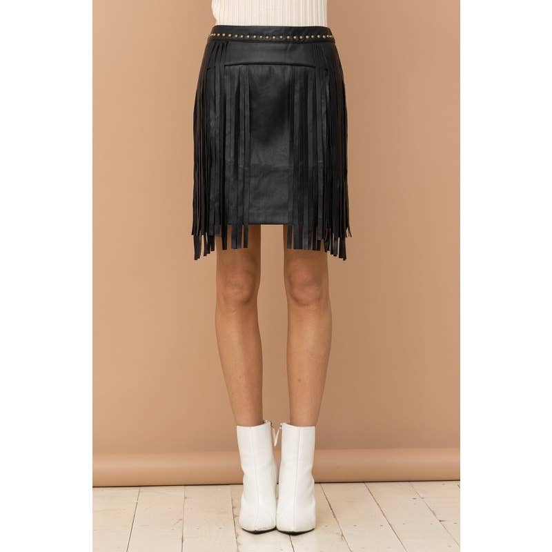 Faux Leather Fringe Mini Skirt - the friday collective