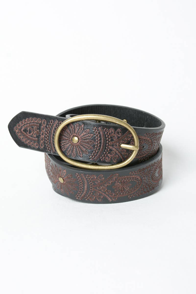 Floral Stitch Oval Buckle Belt - the friday collective