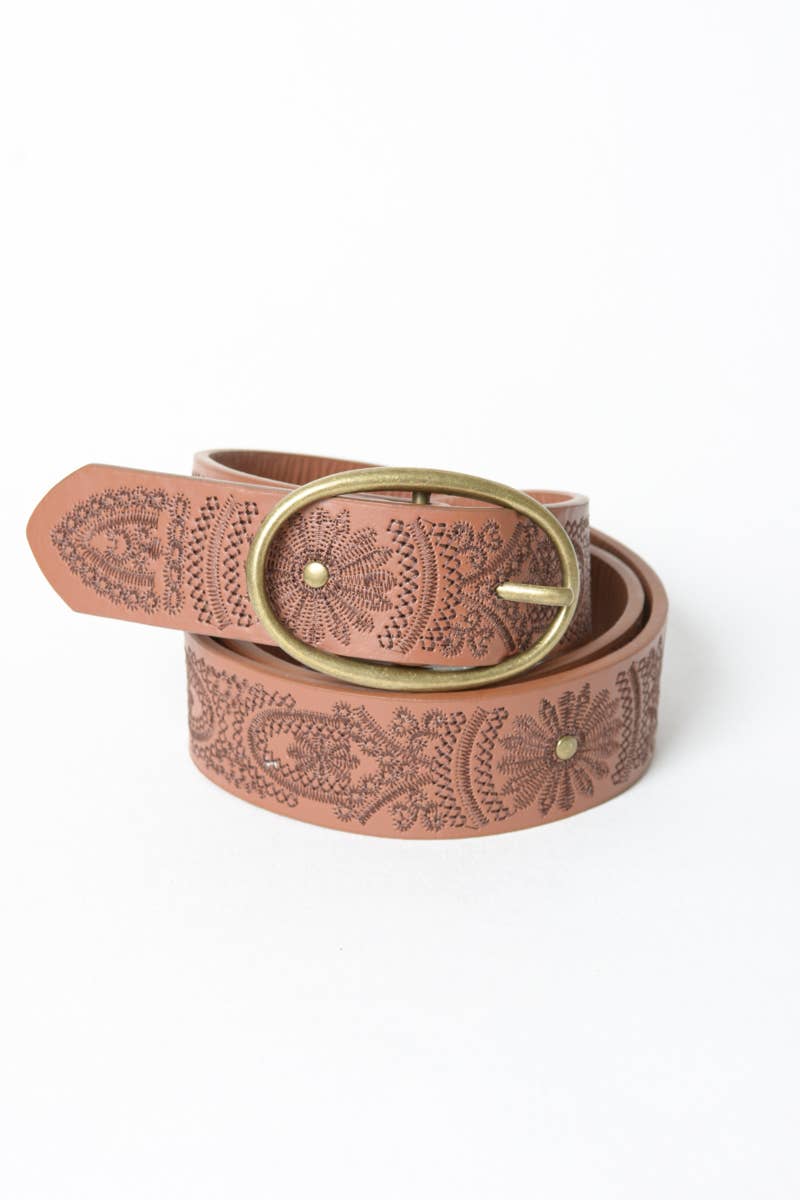 Floral Stitch Oval Buckle Belt - the friday collective