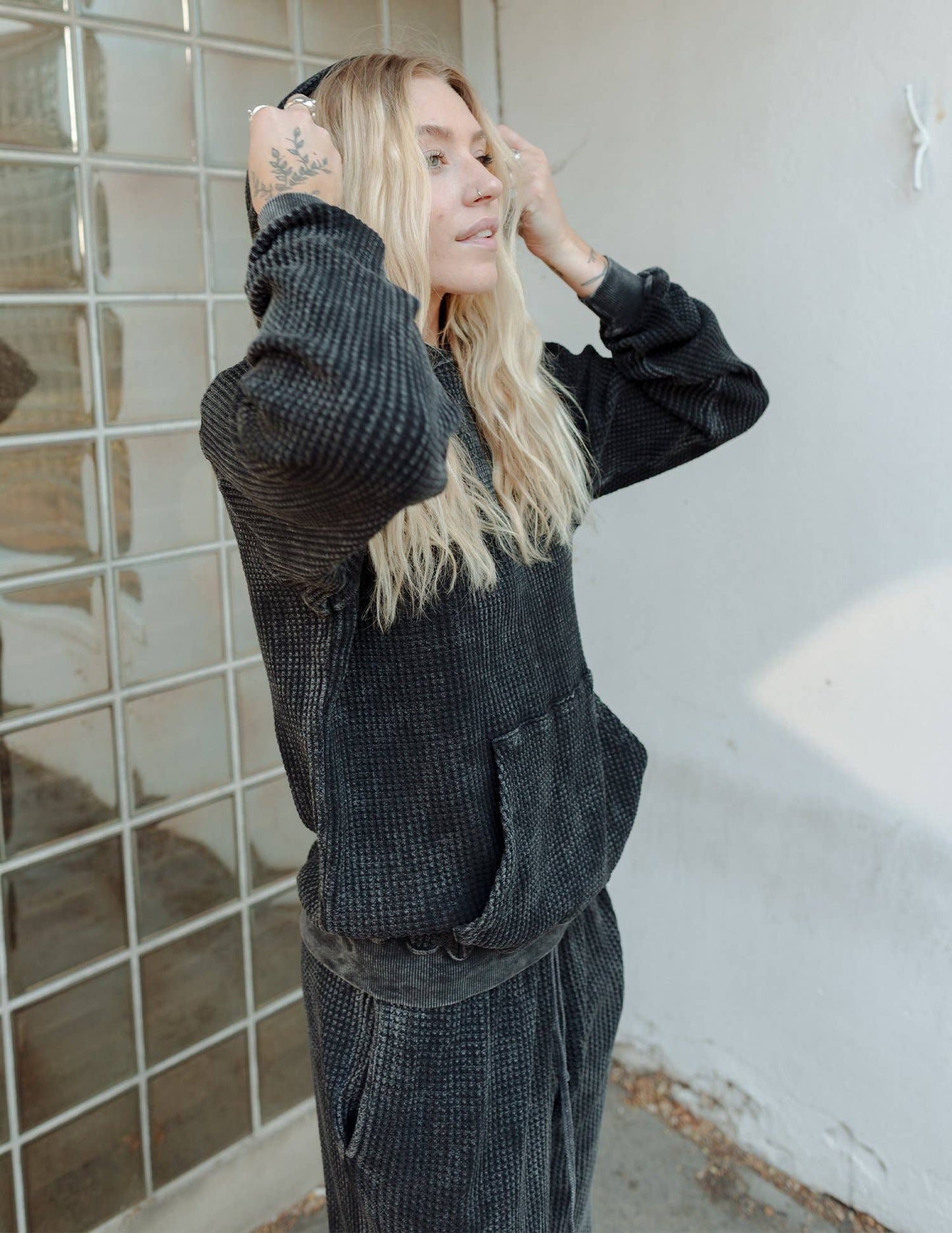 People Of Leisure - The Waffle Hoodie - Washed Black - the friday collective