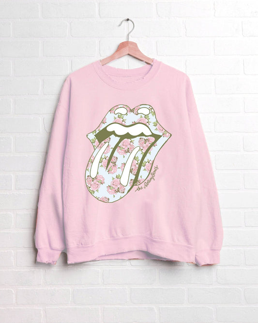 Rolling Stones Floral Lick Pink Thrifted Graphic Sweatshirt - the friday collective